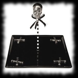 Halloween Treat Serving Tray with Skulls Black