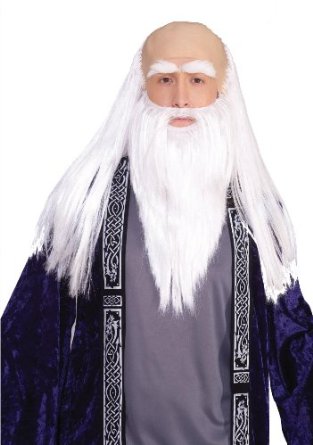 Men's Witch Bald Wig, Beard and Eyebrows Halloween Costume
